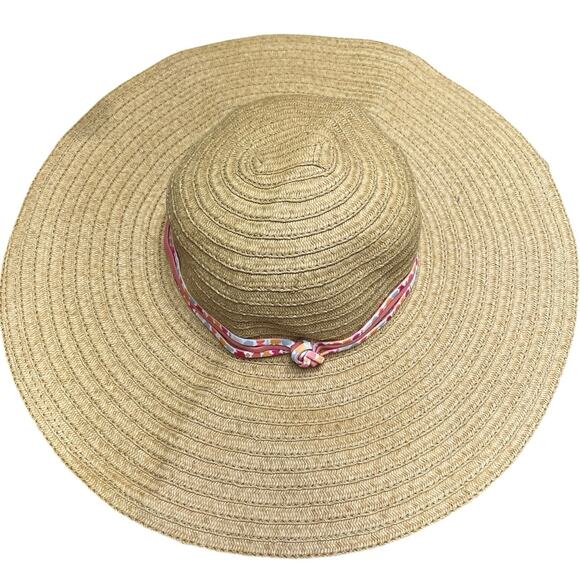 Vera Bradley Wide Brim Floppy Straw Sun Hat Pixie Stripe Accent One Size - Picture 2 of 5